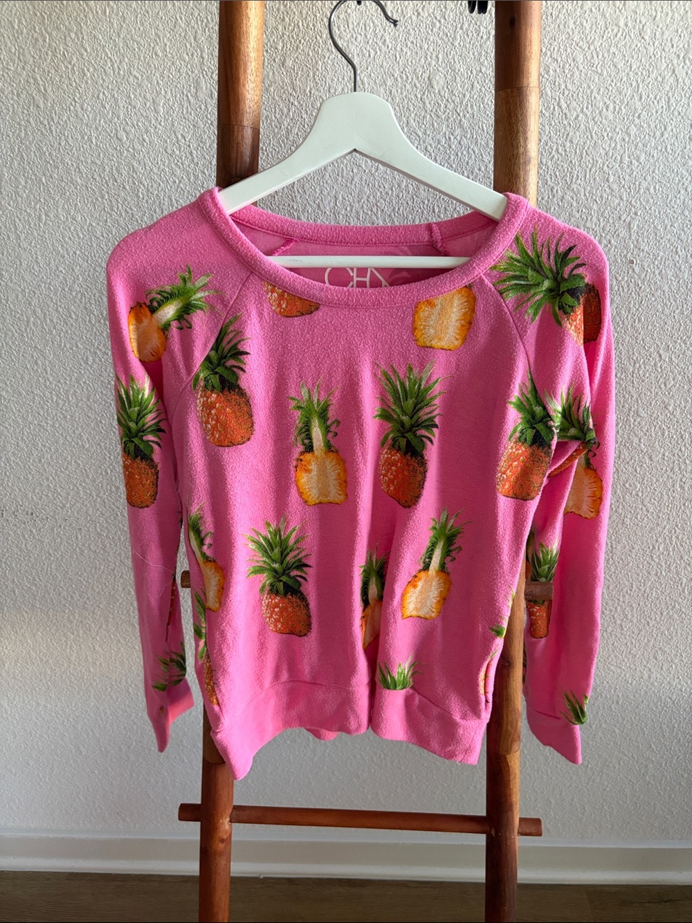 Pink Pineapple Print Crewneck Sweater